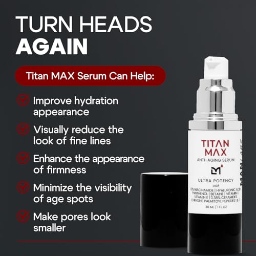 Titan MAX Anti-Aging Face Serum for Men ? Ultra Potency Mens Face Lotion ? Skin Tightening Cream for Face ? Mens Skin Care ? Vitamin C & E, 10% Niacinamide, Hyaluronic Acid ? Unscented