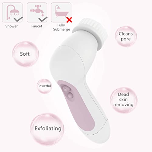 Electric Facial Cleansing Brush - 5 Exfoliating Spin Heads, Waterproof