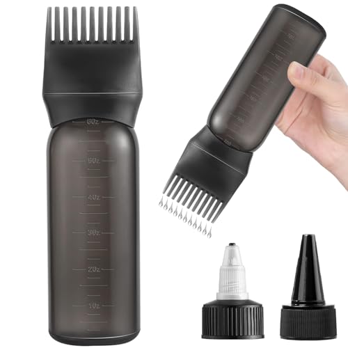 Hair Dye & Oil Applicator Bottle with Dual Caps - Black, 1 Pack - Reusable & Precise