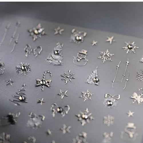 Christmas Nail Stickers for Nail Art Crystal Silver Xmas Tree Snowflake Nail Art Stickers Snowman Bow Candy Nails Decals Self-Adhesive Diamond Nails Decals for Women Manicure Supplies Art Design