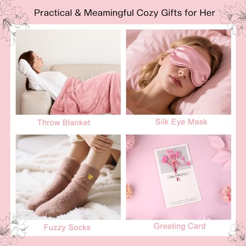 Pink Spa Gift Set for Women – Birthday Basket with Blanket