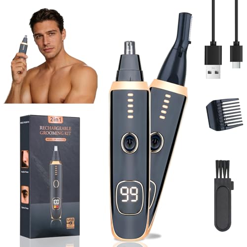 Nose and Ear Hair Trimmer for Women Men,2 in 1 LED Display Eyebrow Hair Trimmer with USB Rechargeable,2026 Portble Waterproof Facial Hair Removal with Dual-Edge Blades for Travel (Black)