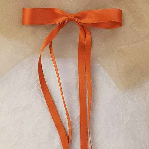 Ayesha Orange Hair Bows Clips Bows with Long Ribbon Orange Bows Barrettes Hair Accessories for Women Girls 4PCS