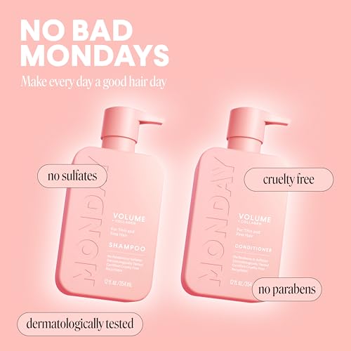 MONDAY HAIRCARE Volume Shampoo + Conditioner Set (2 Count) 12 oz. For Thin, Fine, and Oily Hair Made with Coconut Oil, Ginger Extract, and Vitamin E 100% Recyclable Bottle