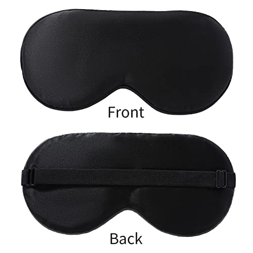 2-Pack 100% Real Natural Silk Eye Mask, Silk Sleeping Mask, Shade Puffy Eye Gift with Adjustable Straps, Sleep Eye Mask, SHJINJU Eye Mask Shade (Black and Black)