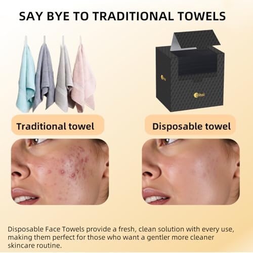 Ditoi Face Towels, Disposable Black Paper Towels, Light Exfoliation for Oily Skin,Facial Towels XL for Makeup Remover & Skincare,10"¡¿12", 50 Count