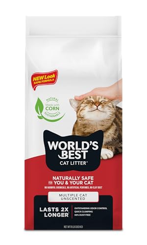 WORLD'S BEST CAT LITTER Multiple Cat Unscented, 8-Pounds - Natural Ingredients, Quick Clumping, Flushable, 99% Dust Free & Made in USA - Long-Lasting Odor Control & Easy Scooping