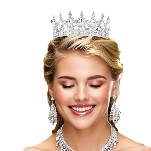 Silver White Queen Rhinestone Crown for Women Wedding & Costume