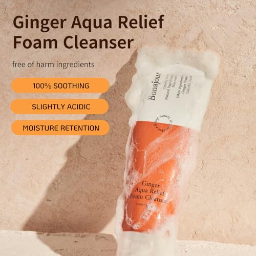 BONAJOUR] Ginger Aqua Relief Foam Cleanser - Acne relief, gentle exfoliation, pore tightening, and skin soothing for sensitive skin