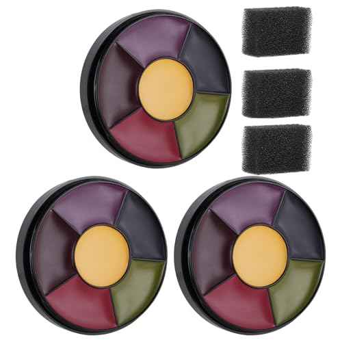 MEICOLY 3PCS 6 Color Bruise Wheel for Special Effects,Hunting Camo Face Body Paint Kit,Light Green Gamora Witch Face Paint,Trauma SFX Makeup Kit Halloween Makeup with 3pcs Stipple Sponges