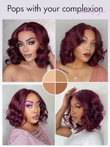LUVME HAIR 10" Burgundy 99J Bob Wig - Pre Cut Glueless HD Lace Closure