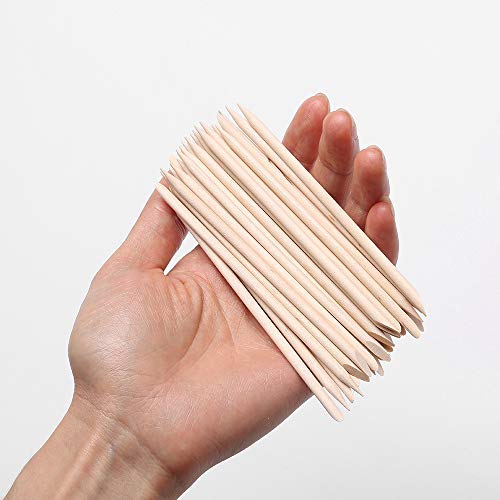A-Wood 100 Pcs Orange Wooden Nail Sticks Double Sided Cuticle Pusher Manicure Pedicure Tool