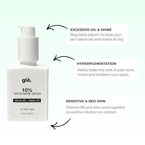 Gle Skin 10% Niacinamide Facial Serum with Vitamin B5 ? Advanced Pore Minimizer & Skin Texture Refiner ? Brightening Face Serum for Uneven Tone, Oil Control & Hydrating Barrier Support ? 1 fl oz