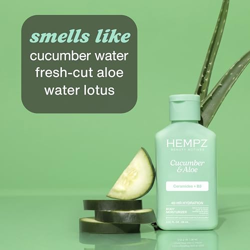 Hempz Body Lotion - Cucumber & Aloe Limited Edition Mini Daily Moisturizing Cream, Shea Butter, Aloe, Body Moisturizer - Skin Care Products, All Natural Hemp Seed Oil - Travel Size 2.25 Fl Oz