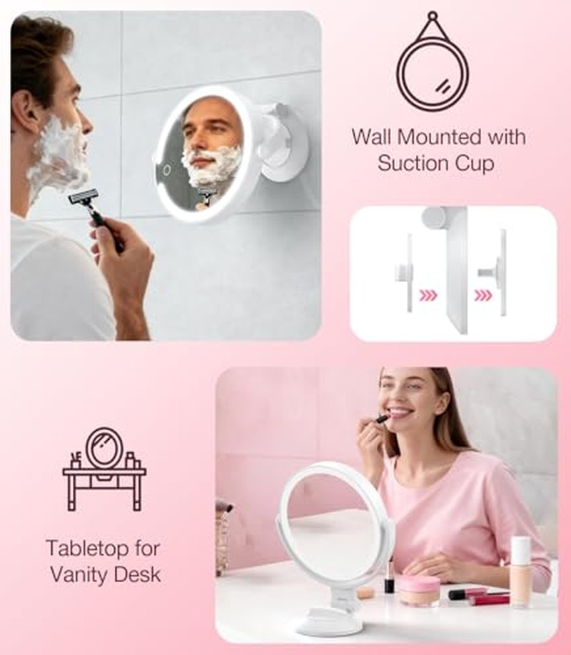 10X Magnifying Mirror with Light, Wall & Desk Makeup Mirror