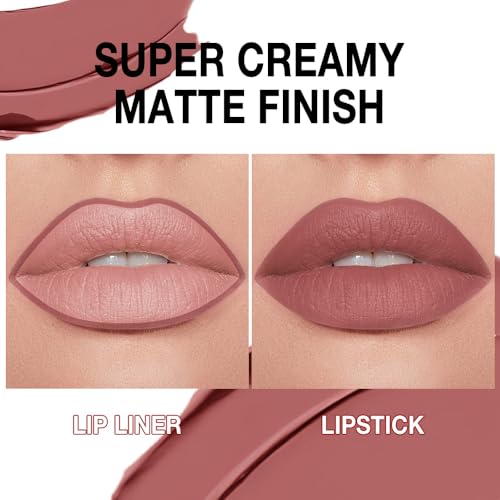 Dusty Rose Matte Lipstick & Lip Liner Crayon Set - Long Lasting
