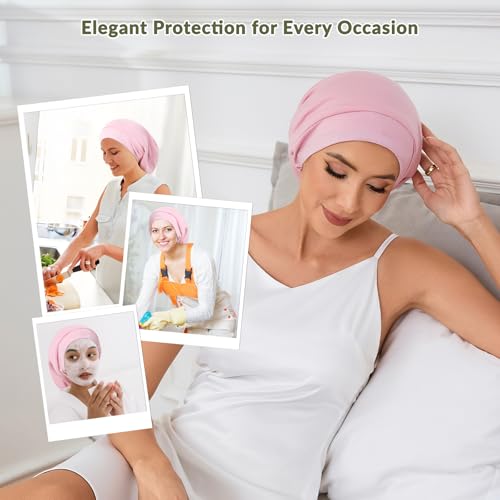Pink Mulberry Silk Sleep Bonnet for Women - Adjustable Hair Protection