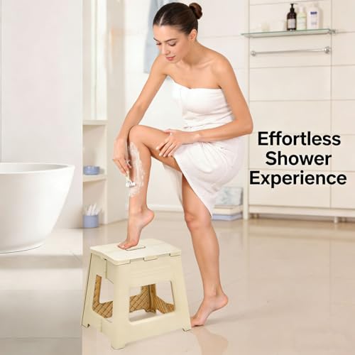 Foldable Shower Stool for Shaving Legs, 11.9" Anti-Slip Foot Rest
