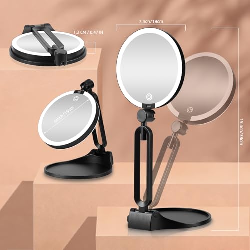 JJhxr 40X/1X Black Double-Sided LED Makeup Mirror with Lights, 6-Inch