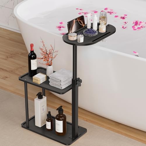 Bamboo Bathtub Tray Table with 3-Tier Storage