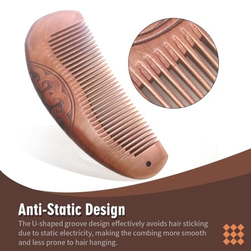 Anti-Static Peach Wood Comb with Fine Tooth ? Wooden Comb for Women, Gentle Scalp Massage & Smooth Styling for Curly/Thick/Straight Hair