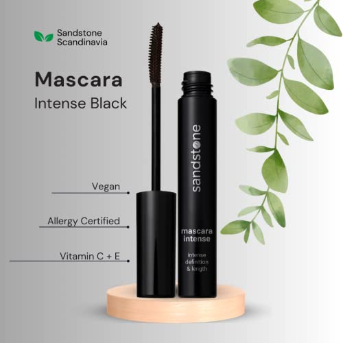 Sandstone Scandinavia Hypoallergenic Black Mascara for Sensitive Eyes - Smudge-Proof, Sweatproof, Lengthening Mascara with Intense Volume - Vegan, Allergy Friendly Mascaras