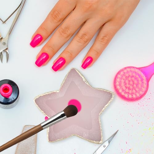2 Pcs Nail Art Palette Mixing Palette Stars Shape Nails Polish Palettes Makeup Plate Resin Gilded Edge Makeup Nails Gel Display Board Pallet for Nail Art (Grey, Pink)