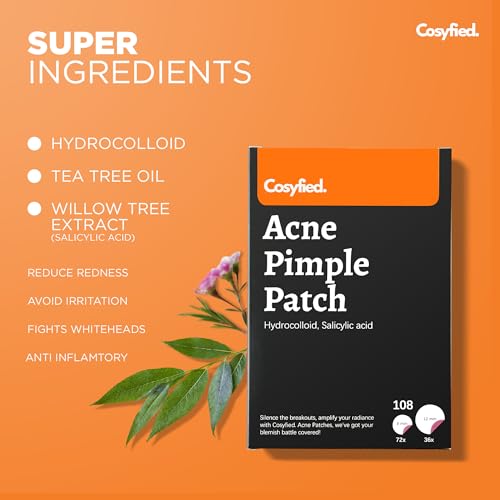 Cosyfied Acne Pimple Patch- Invisible Spot Cover for Face- Hydrocolloid Acne Pimple Patch for Covering Zits, Blemishes-Korean Skincare Tea Tree & Essential oils Spot Treatment-Acne Patches (108 dots)