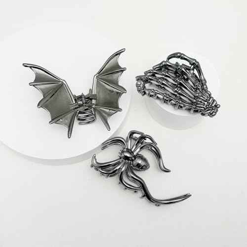 3 Pieces Large Metal Spider Net Bat Hand Hair Claw Clips for Women and Girls Thick Long Hair, Nonslip Skeleton Spooky Barrette Headband Hair Styling Accessories for Halloween Christmas Gifts
