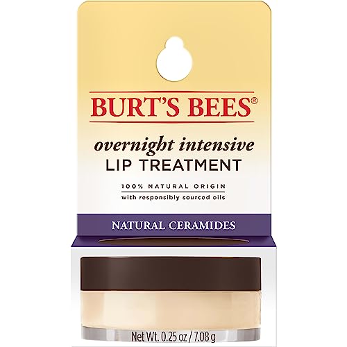 Burt's Bees Overnight Intensive Lip Treatment, 0.25 oz - Moisturizing, Restorative, Reduces Fine Lines, Vitamin E, Ceramides Oils, Leaping Bunny Certified, Compact Jar