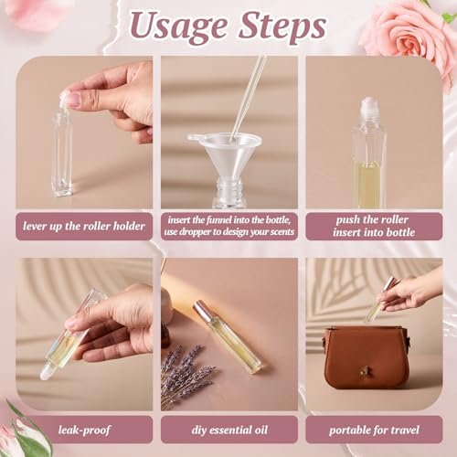 Domensi 30 Pack Rose Quartz Glass Roller Bottles 10ml
