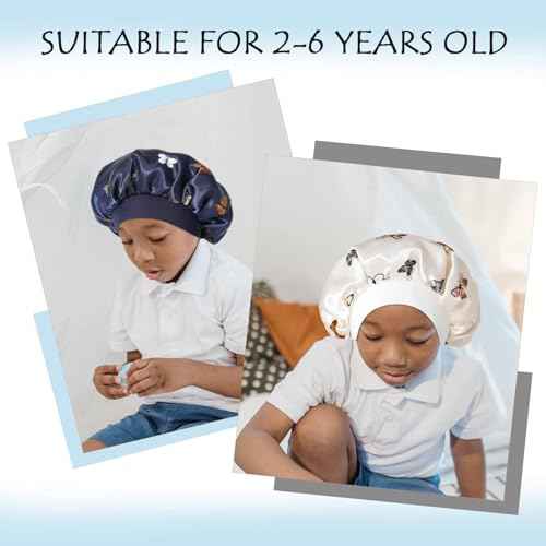 4 Pcs Silk Bonnet for Sleeping Kids Bonnets for Girls Baby Satin Sleep Cap Hair Wraps for Curly Natural Hair Elastic Wide Band,Butterfly