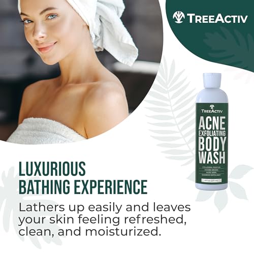 TreeActiv Exfoliating Acne Body Wash 8 fl oz Body Acne Wash for Back, Chest, Shoulder, Back Acne Treatment with Jojoba Beads, Back Acne Body Wash for Bacne, Soothing Body Acne Treatment for Men, Women