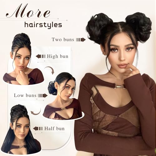 HMD Messy Bun Hair Piece Wavy Curly Scrunchies for Women Hair Bun Hair Piece Elastic Hair Bun Scrunchies Synthetic Chignon Ponytail Hair Extensions Tousled Updo Hairpieces for Women（6A）