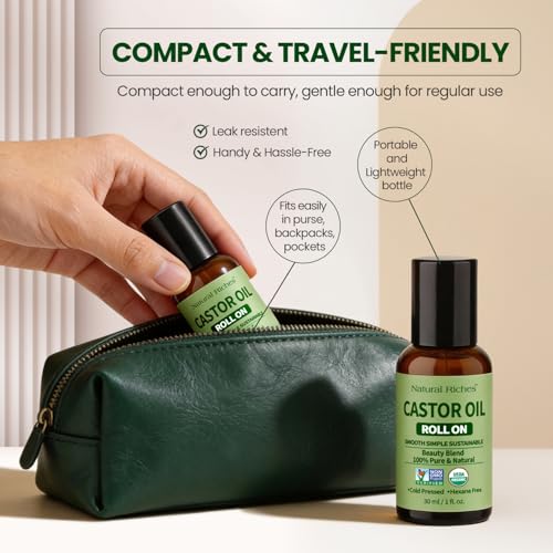 Organic Castor Oil Roll-On - Cold Pressed, Hexane Free, 1 fl oz