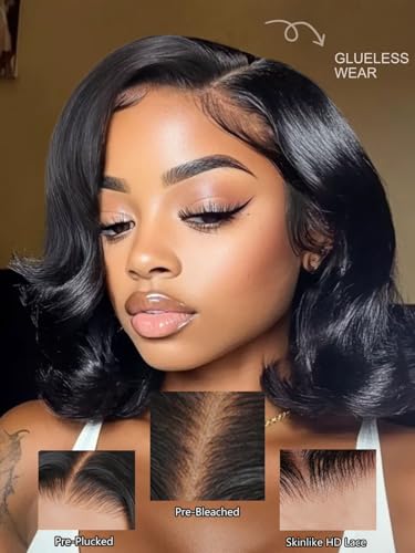 Sunber 8-Inch Layered Bob Wig with Side Swept Bangs - Glueless HD Lace Front