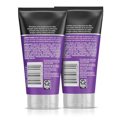 John Frieda Frizz Ease Straight Fixation Styling Cr?me, Straightens Frizzy Hair with Milk Protein & Almond Oil, Sleek, Shiny, Frizz-Free, ThermaGuard Heat Protection Against Damage, 5 Oz, Pack of 3