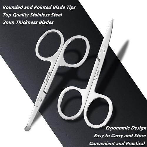 5-Piece Men's Safety Rounded Tip Small Scissors - Professional Stainless Steel Trimming Scissors for Mustache, Nose, Beard, Eyebrows, Eyelashes, and Ear Hair Cutting