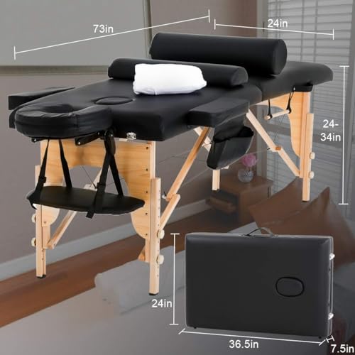 BestMassage Portable Massage Table 24" Wide Height Adjustable