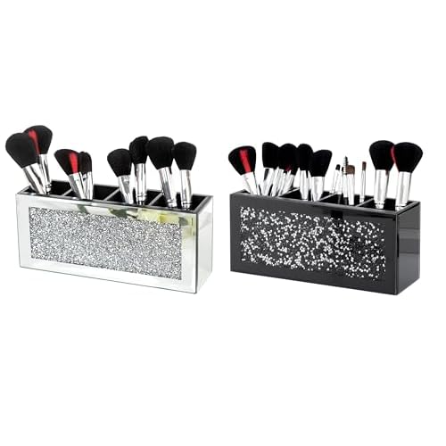 SHYFOY Silver and Black 4-Slot Makeup Brush Holder Set