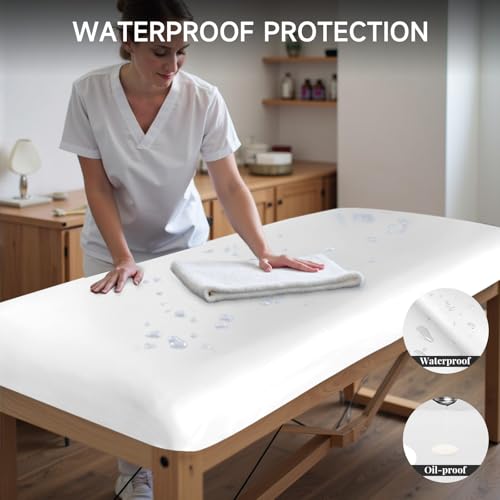 PU Leather Massage Table Cover Wipeable Vinyl Massage Table Cover Waterproof & Oilproof Lash Bed Covers Fitted 32" Wide (Pure White, 1 PCS)