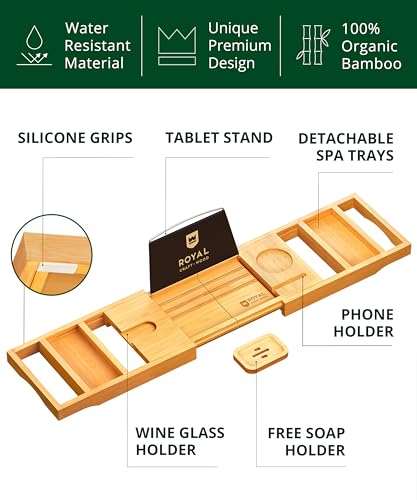 Expandable Bamboo Bathtub Caddy Tray - Fits 29.5-43 in