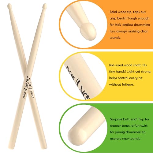 Kids Drumsticks 12 Inch Maple Wood - 2 Pairs