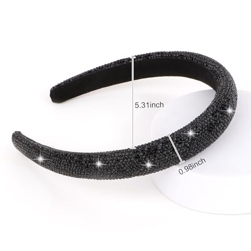 Jaciya 2 Pieces Rhinestone Headbands for Women Sparkly Glitter Head Bands for Girls Hair Cute Crystal Headbands Silver Headband Rhinestone Hair Accessories(Silver/Black)