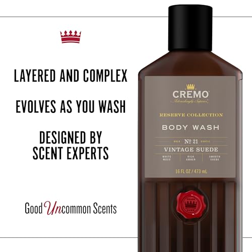 Cremo Rich-Lathering Vintage Suede Body Wash, A Vintage Suede with Notes of White Moss and Rich Amber, 16 Fl Oz (Pack of 2)