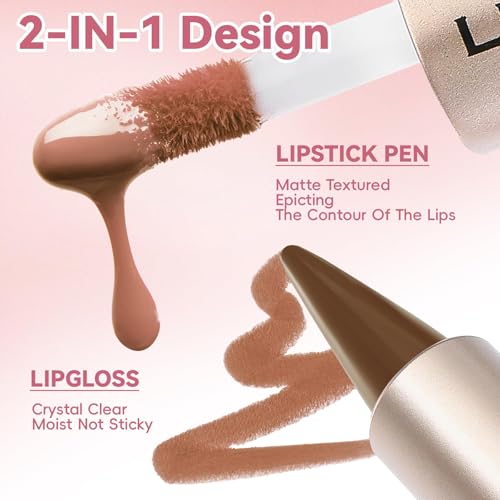 HOSAILY 2-in-1 Lip Liner & Gloss Duo – Nude Beige Plumping Kit