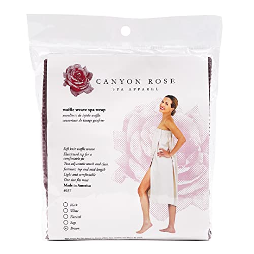 Canyon Rose Waffle Weave Long Spa Wrap, Simple Body Wrap, Luxurious Waffle Weave Knit, One Size Fits Most, Generous Length, Elasticized Top with Touch-and-close Fasteners at Top and Waist, Brown