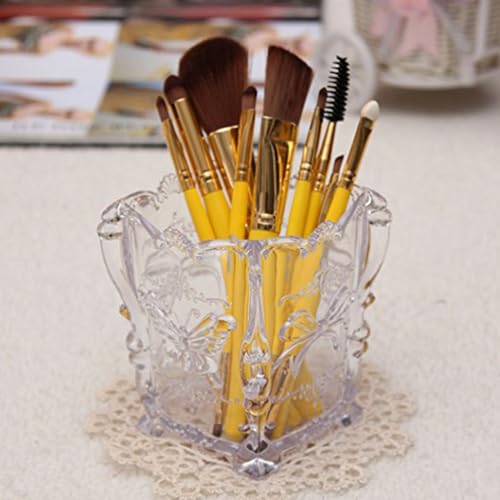 FRCOLOR Makeup Brush Pot Cosmetic Brush Pot Holder Acrylic Makeup Holder Carved Cosmetic Organizer for Storage