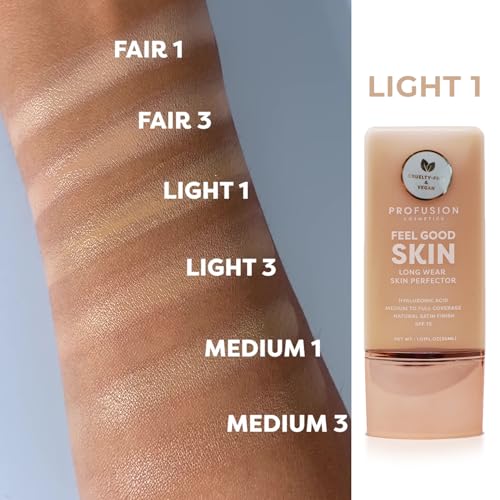 Profusion Cosmetics Lightweight Liquid Foundation for a Flawless and Elegant Radiance, Breathable Makeup that Improves Uneven Skin Tone, Vegan & Cruelty-Free - Light 1
