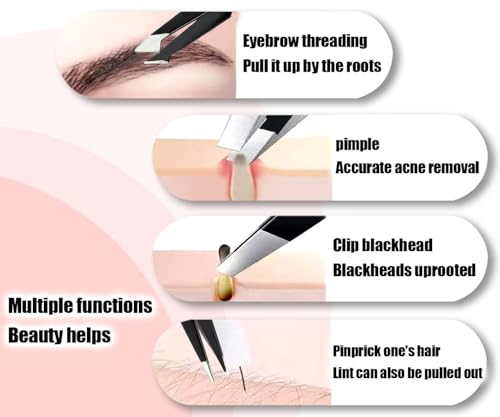 Tweezers for Women Facial Hair Eyebrow Kit - Black, Stainless Steel, Precise & Durable